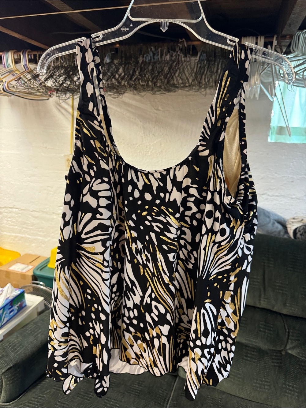 Maxine of Hollywood Black White & Gold Swim Top
